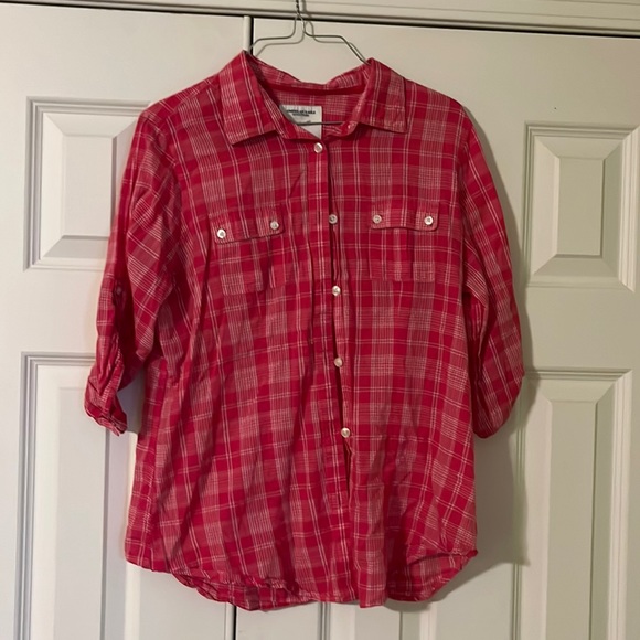 American Eagle 3/4 sleeves button up top pink/white size 14 - Picture 1 of 3